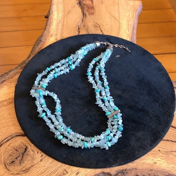 TURQUOISE,Sterling and aquamarine 3 strand necklace,MERMAID - Picture 6 of 12